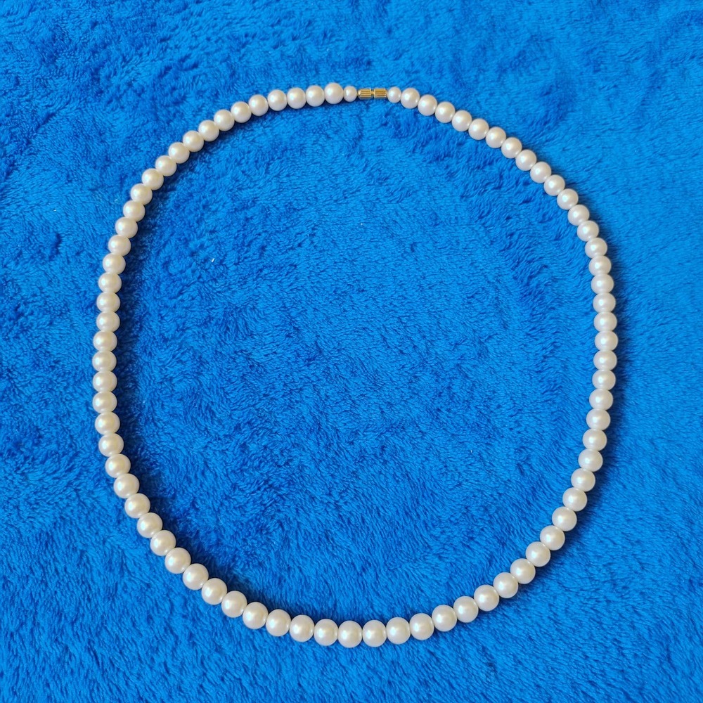 Vintage Faux Pearl White Glass Beaded 24" Single Strand Necklace